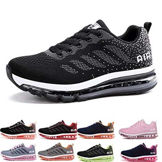 Air Zapatillas de Running para Hombre Mujer Zapatos para Correr y Asfalto Aire Libre y Deportes Calzado Unisexo Black White 36
