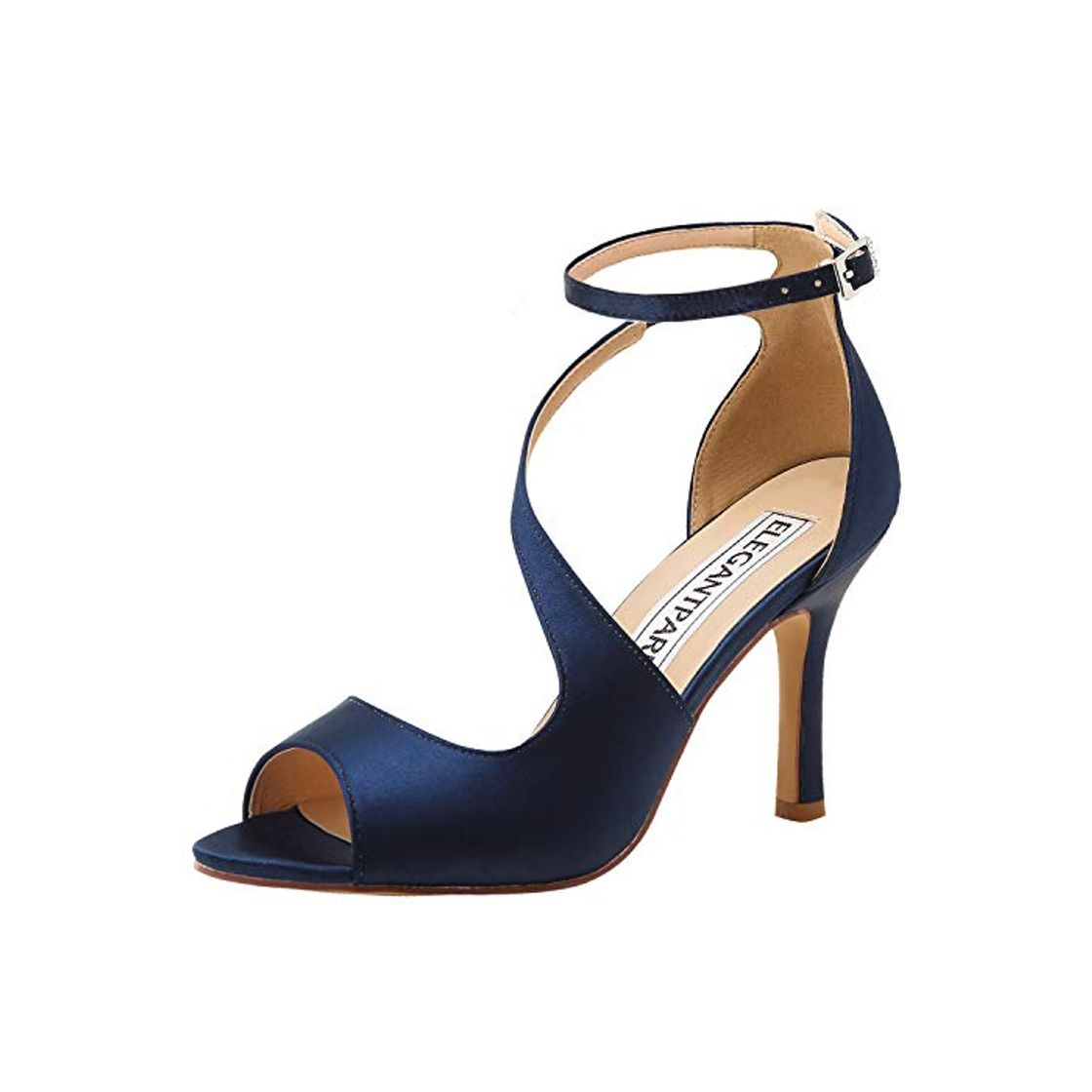 Moda ElegantPark HP1565 Zapatos para Novia Mujer Peep Toe Sandalias de Boda Tacón Correa De Tobillo Satén Zapatos de Fiesta Novia BLU Navy EU 37