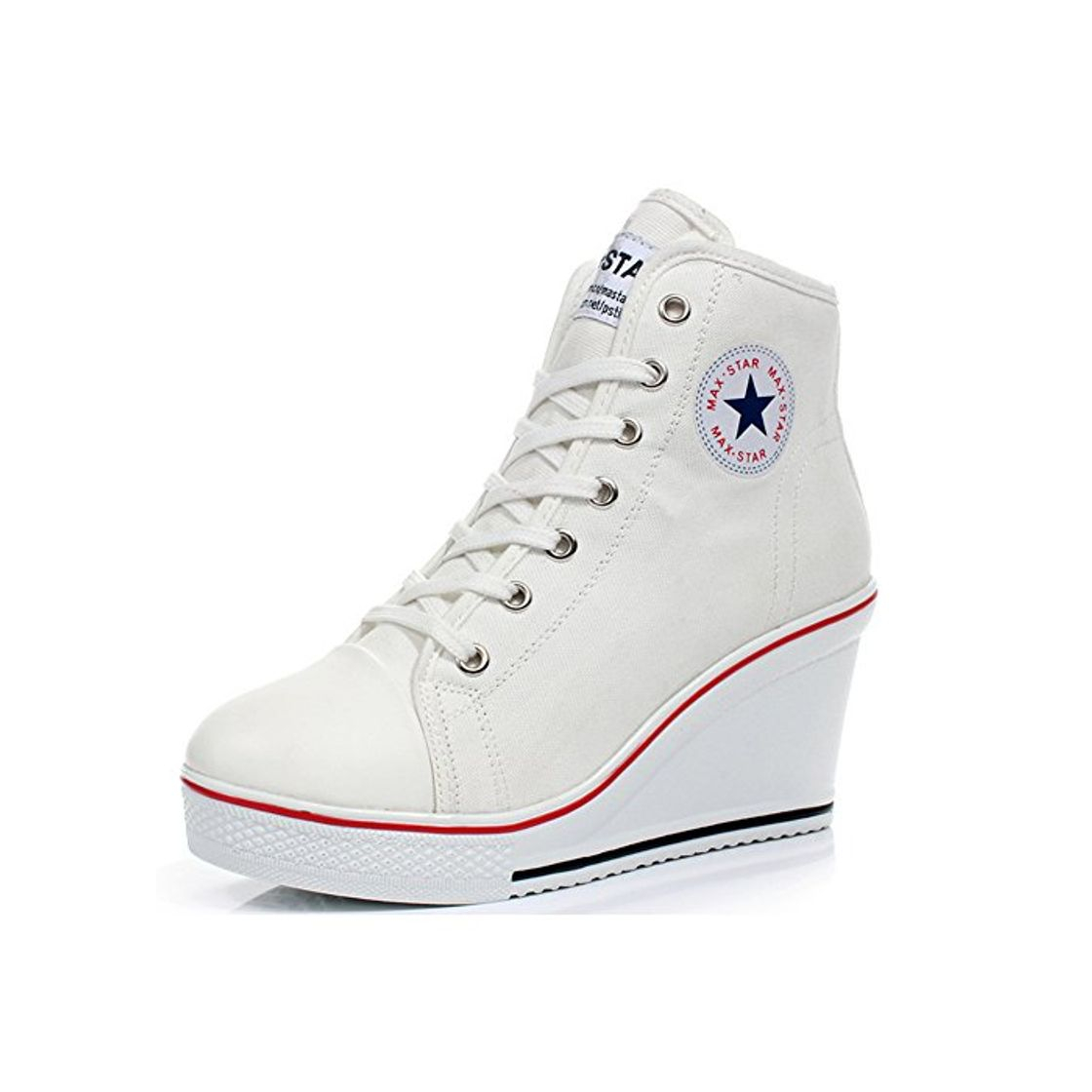 Products Mujer Cuñas Zapatos De Lona High-Top Zapatos Casuales Encaje Hebilla Cremallera Lateral