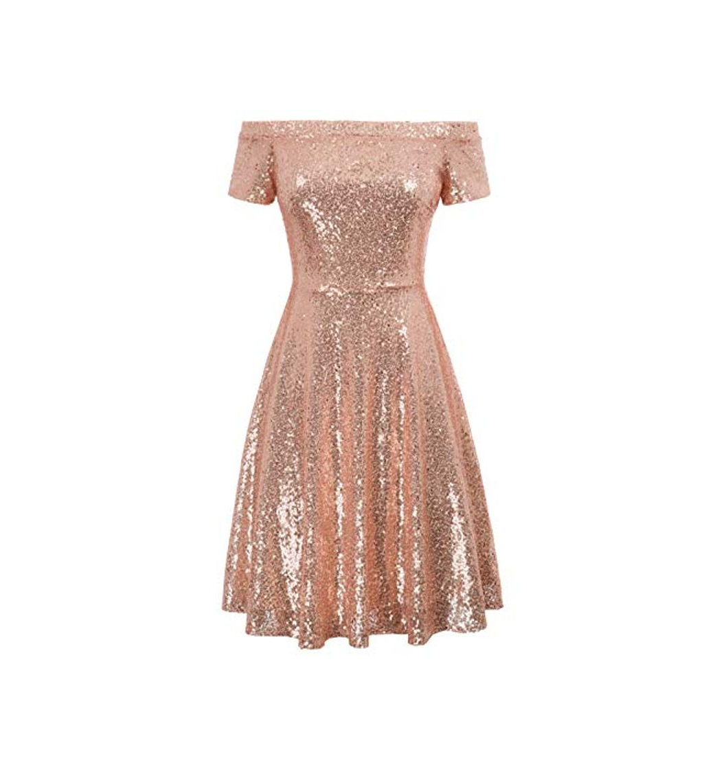 Social GRACE KARIN Mujer Vestido Rosa Lentejuelas con Volantes Retro de Cóctel Fiesta