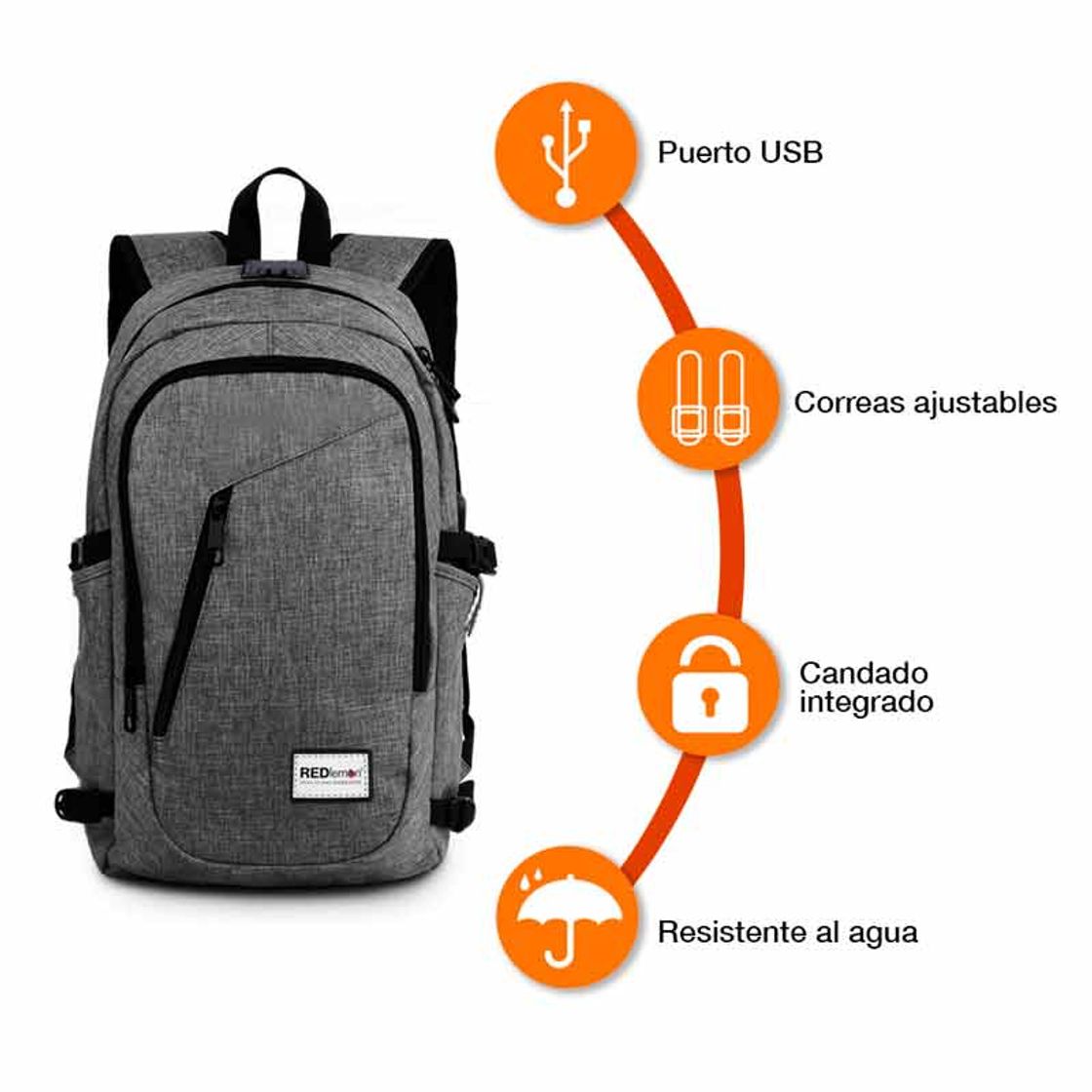 RedLemon Mochila Antirrobo Impermeable con Puerto USB para ...