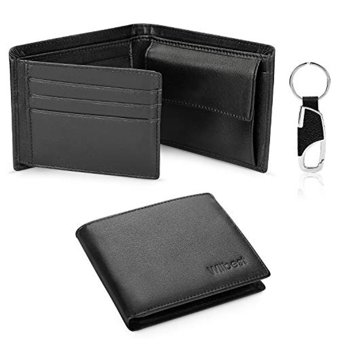 Product Negro Billeteras Hombre Wilbest, Cartera de Piel, Carteras Hombre Cuero, Tarjetas de