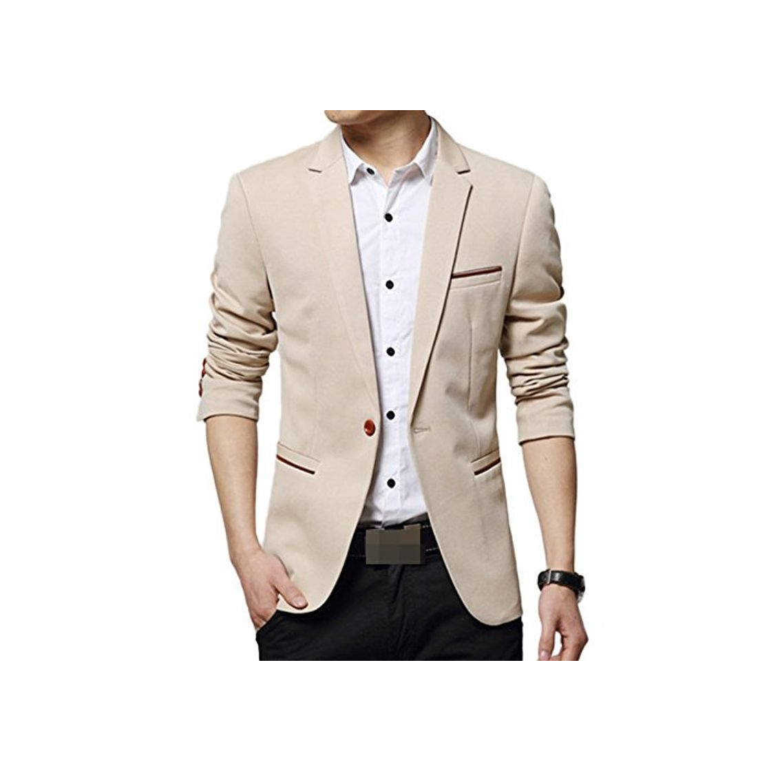 Fashion LEOCLOTHO Blazer Casual para Hombre Slim fit Chaquetas de Traje de Un Solo Pecho para Negocios Boda Ocio Caqui XS