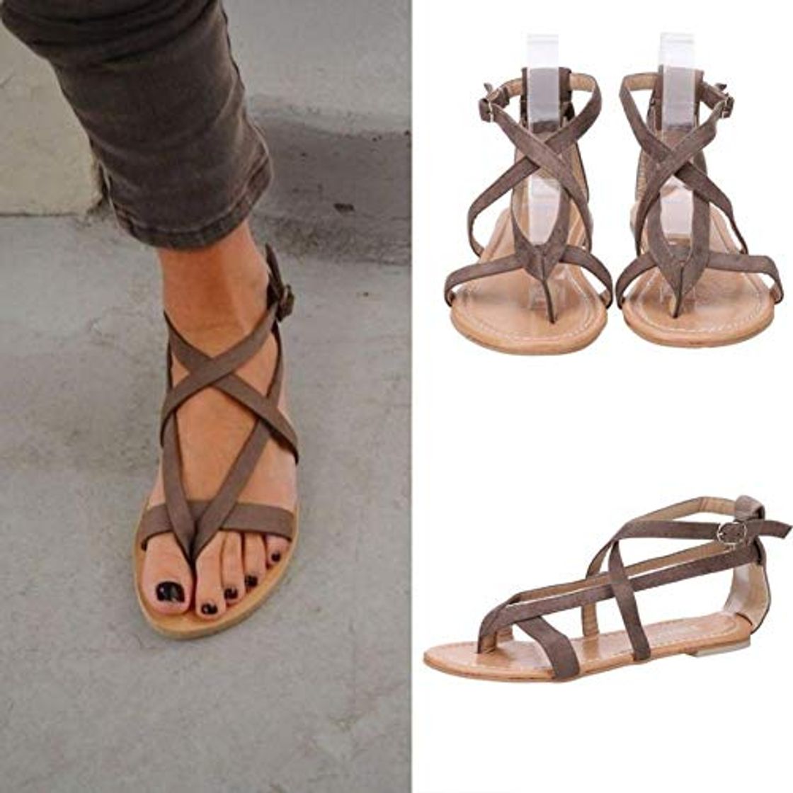 XHH Sandalette Sandalen Damen Damen Flat Wedge Rome Binden Sandalen Plattform Sommer Casual Sandalen Sommer