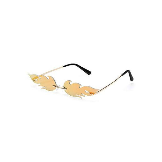 Nobrand Unisex Fire Flame Sunglasses Rimless Wave Sun Glasses Uv 400 Eyewear Trending Narrow Sunglasses Streetwear