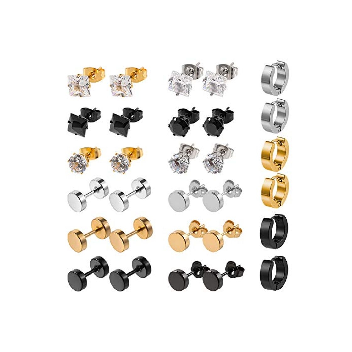 Social falllea 15 Pares de Pendientes de Aros de Acero Inoxidable Redondos Pendientes Aretes Piercing Antialérgico Pendientes Clip para Hombres y Mujeres