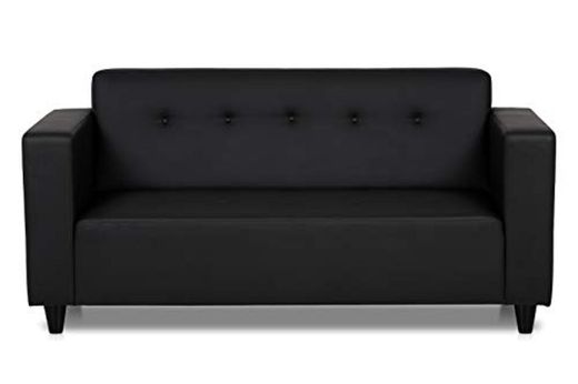 Confort24 Pedro Hogar Sofa 3 Plazas o 2 Plazas Pequeño Economico Salon en Polipiel Estrecho Negro Sofá de Salon Decoración de Hogar Cojines y Tapicería de Polipiel Piel Sintética 170 x 80 x 80