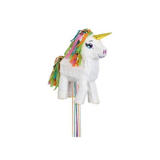 Unique Party- Piñata unicornio para tirar, Color blanco