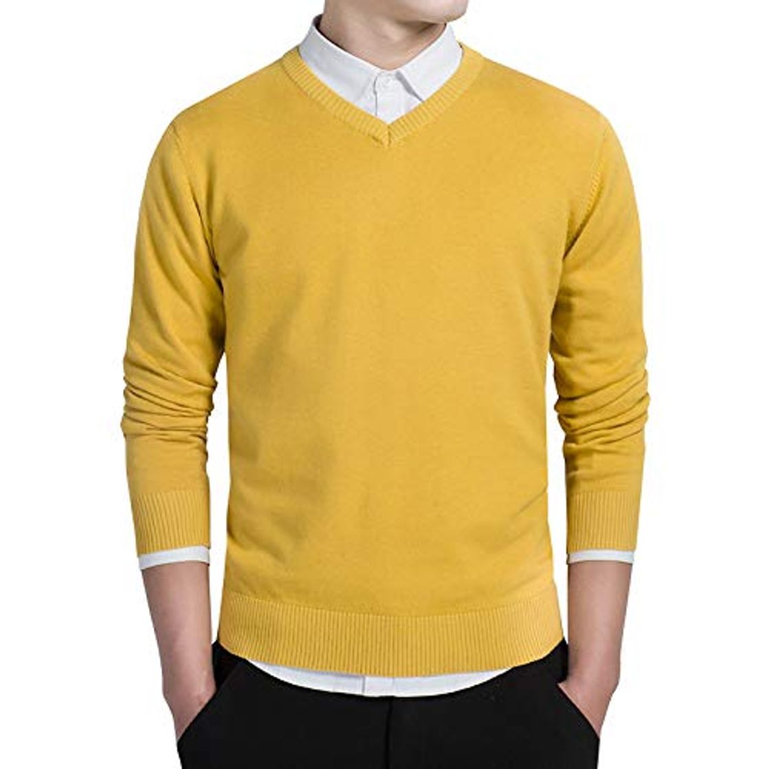 Productos FEIDAO Hombr Jerseys Suéter Cálido con Cuello En V Suéter Formal Hombres   Moda Jerseys Solid Manga Larga Azul Invierno Básico Jersey