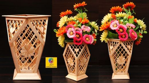 How to make flower vase with popsicle sticks - YouTube