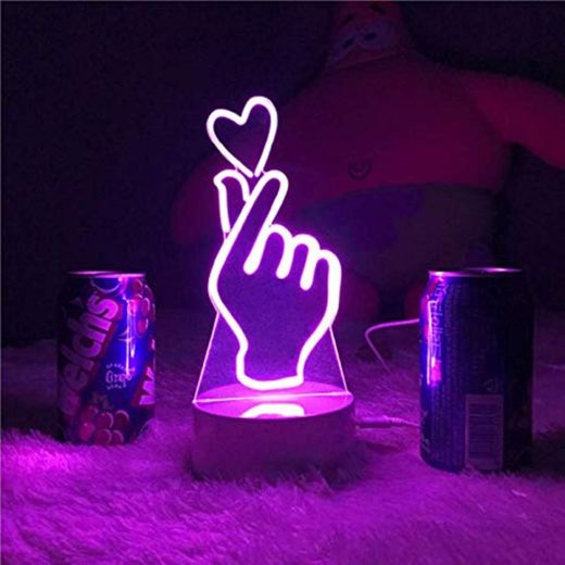 TSLJH Dedo Corazón Lámpara Acrílica LED 7 Colores Decoración del Hogar Lámpara