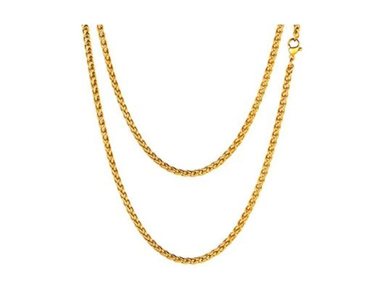 Product FOCALOOK Collar Hombre Cadena Trigo Serpiente 3mm Collar básica de Acero Inoxidable 51cm Chapado en Oro 18k Opcional Regalo para Mujer y Hombre con Caja