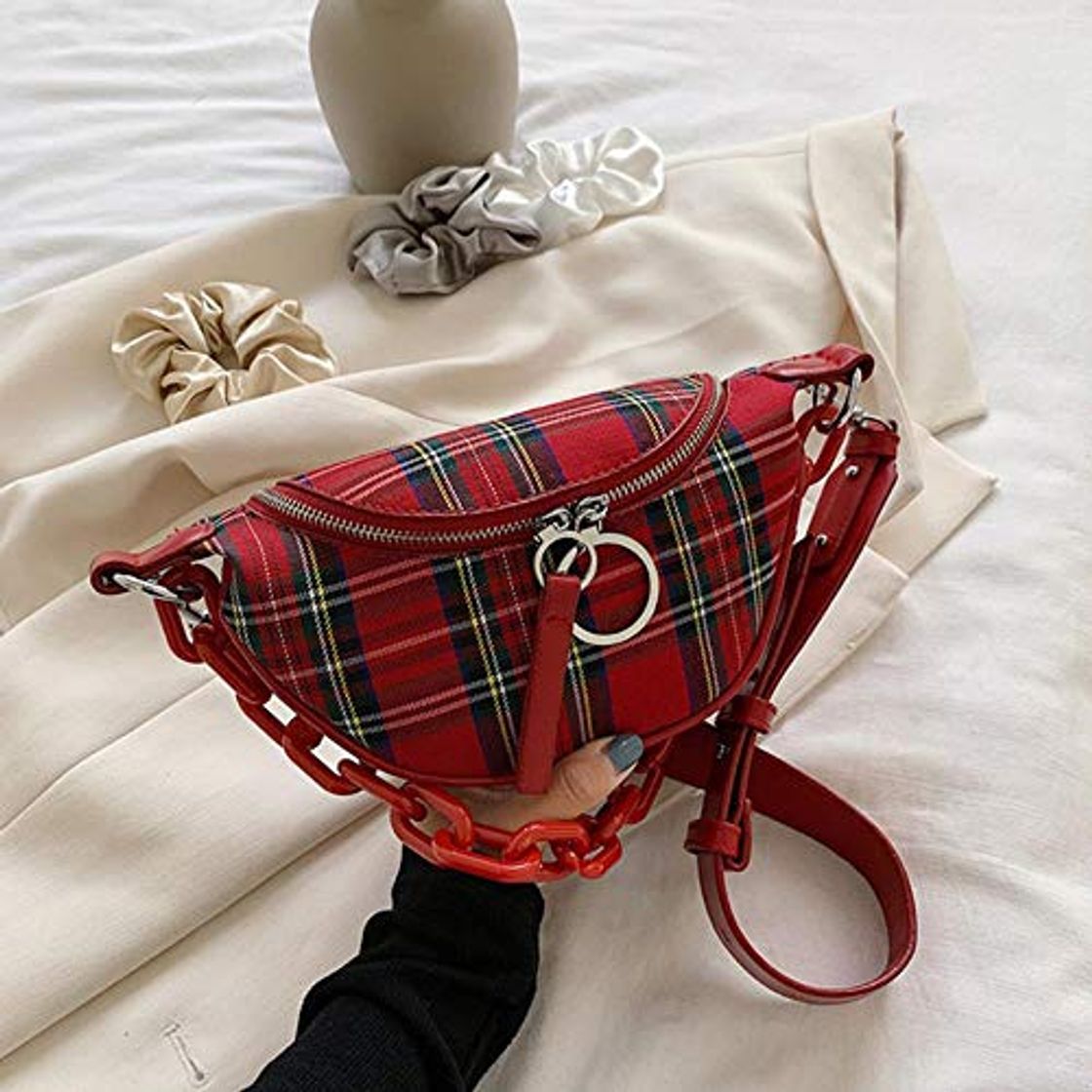 Fashion ZCL Plaid Cofre Bolso Verano Cadena Bolsos riñoneras Lona Doble Cremallera Cintura