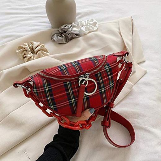 ZCL Plaid Cofre Bolso Verano Cadena Bolsos riñoneras Lona Doble Cremallera Cintura