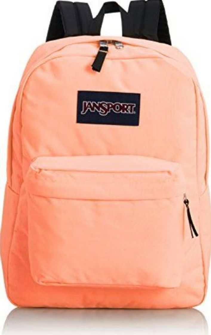 Moda Mochila escolar Jansport color salmon lisa.