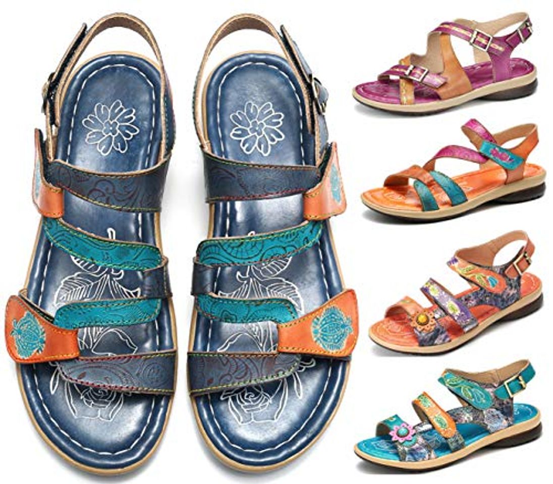 Social gracosy Sandalias Cuero Planas Verano Mujer Estilo Bohemia Zapatos para Mujer de