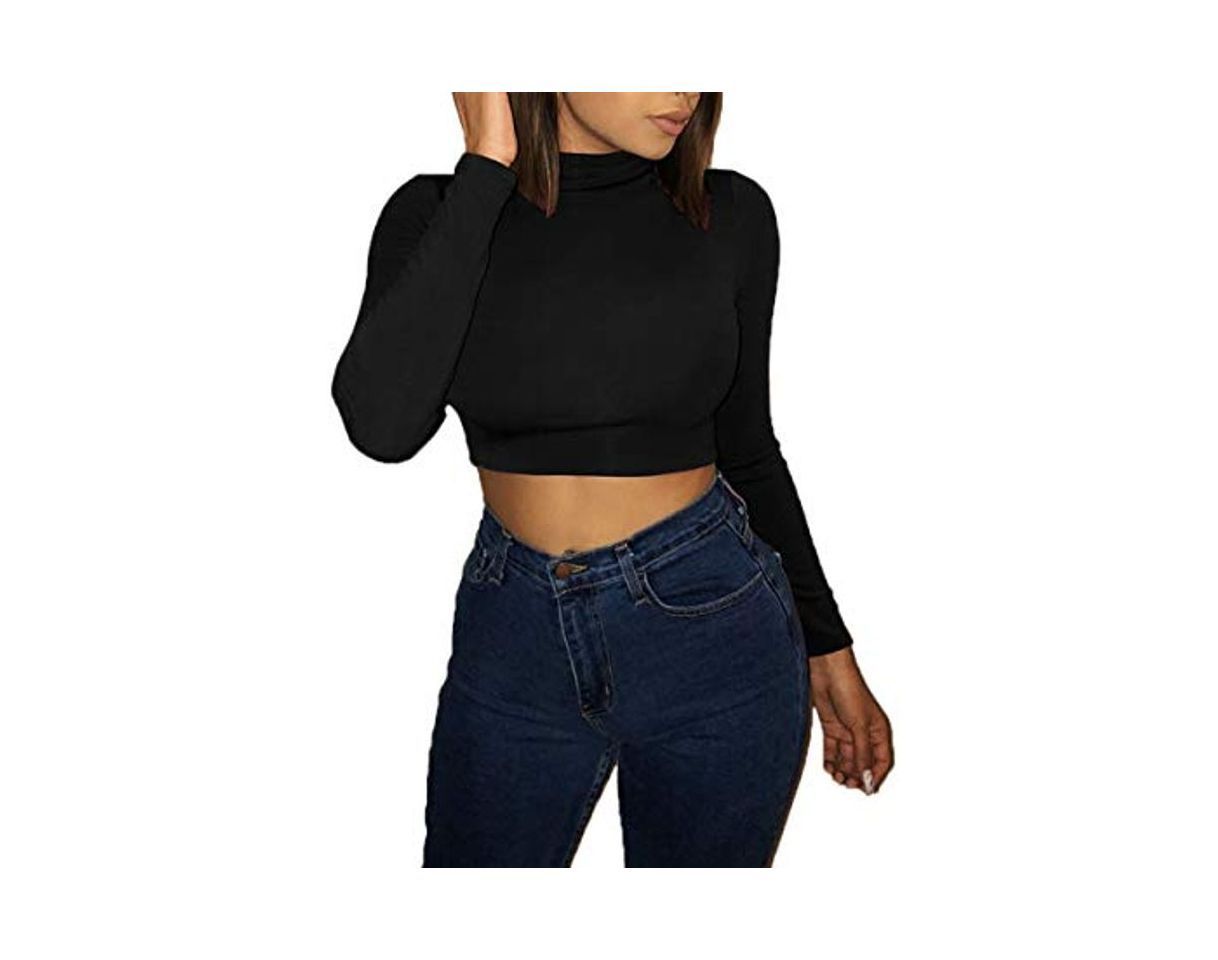 Producto OUFour Otoño Invierno Mujeres Slim Crop Tops Casual Camisetas de Manga Larga