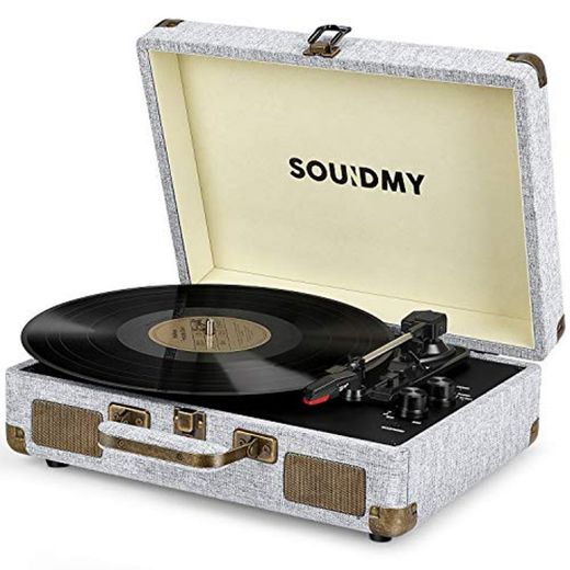 Souidmy Tocadiscos de Vinilo con Bluetooth, 2 Altavoces Incorporados, Reproductor de 3