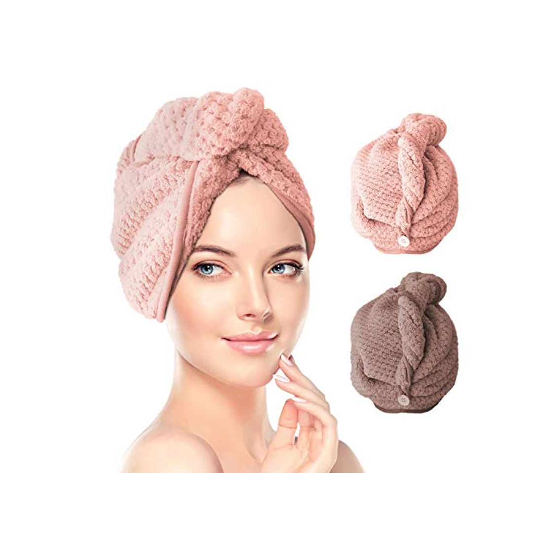 Producto Toallas de Baño 2 pcs Turbante del Abrigo de Pelo Secado Rápido