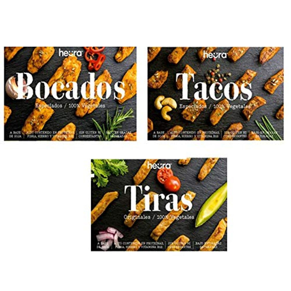 Product Pack de 3: Bocados- Mediterráneos y Originales & Tacos Especiados HEURA 180g