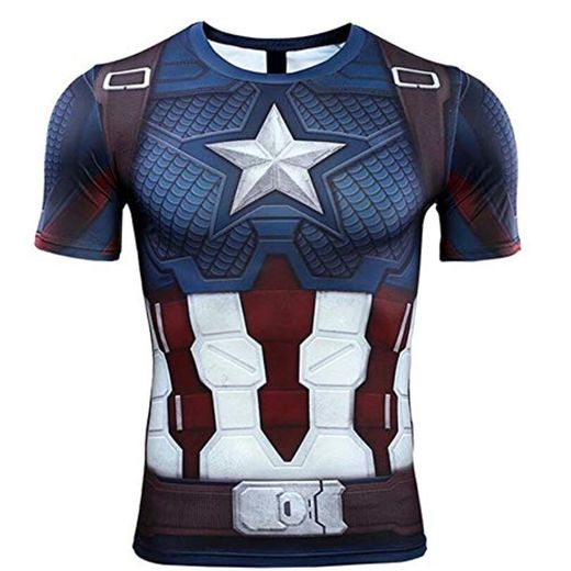Camiseta de superhéroe Camiseta Deportiva de compresión Tops Capitán Cosplay Disfraz Running Camiseta de Manga Larga con Estampado 3D para Hombres