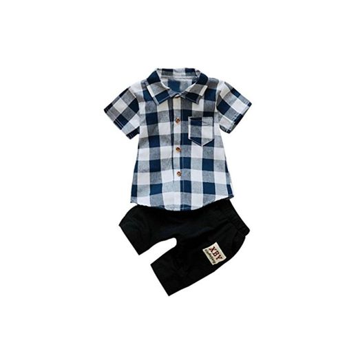 Fossen 2 Piezas/Conjunto Ropa Verano Bebé Niños Camiseta de Plaid y Pantalones