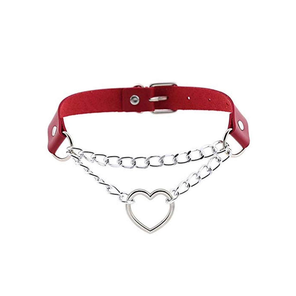 Products Mujeres Hiphop Lindo Cosplay Maid Collar Punk Gargantilla de Cuero gótico Cadena de Metal Harajuku Collar de corazón Ajustable Joyería de Moda