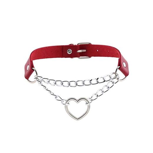 Mujeres Hiphop Lindo Cosplay Maid Collar Punk Gargantilla de Cuero gótico Cadena de Metal Harajuku Collar de corazón Ajustable Joyería de Moda