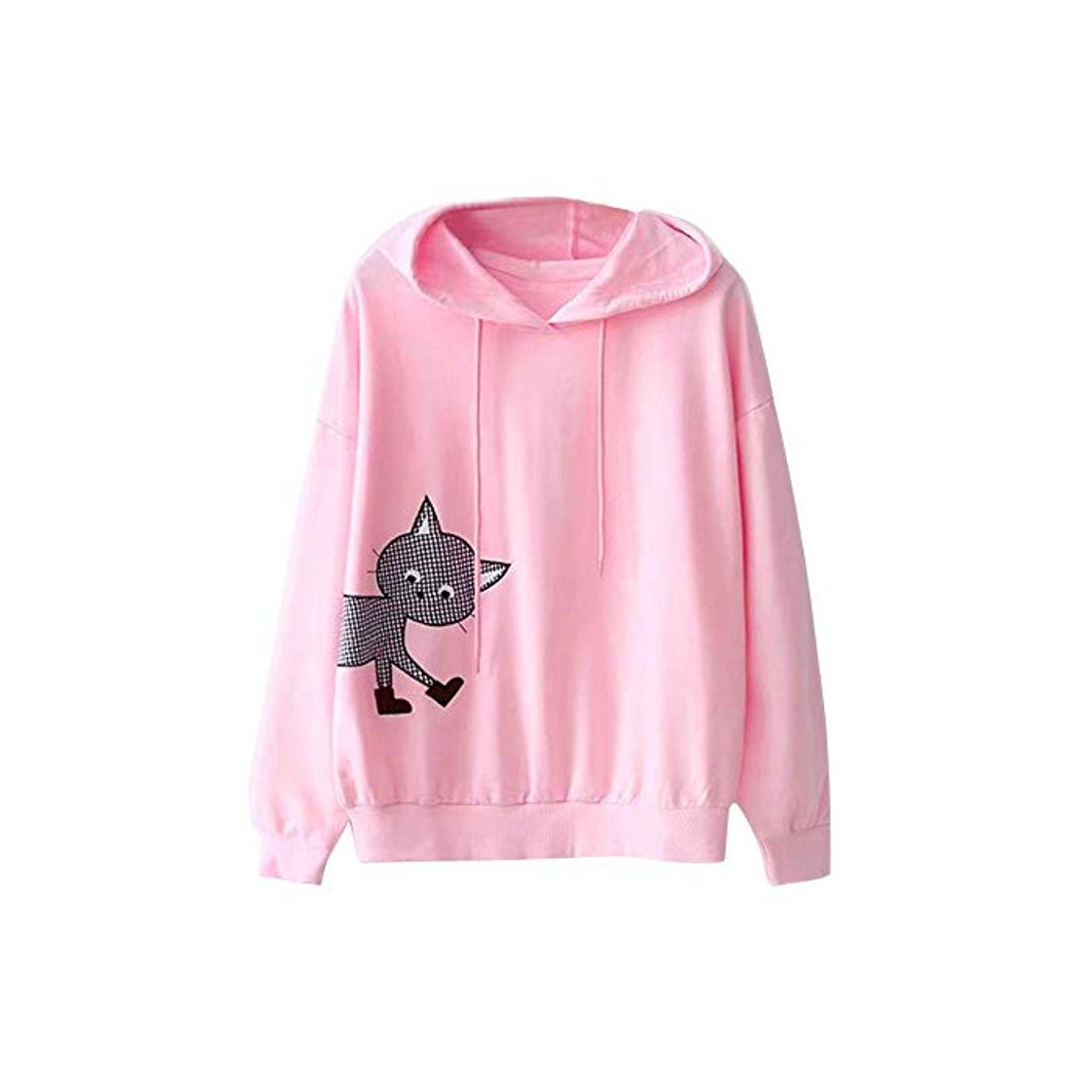 Fashion ZJSWCP Sudadera para Mujer Manga Larga Gato impresión con Capucha Cuello Redondo