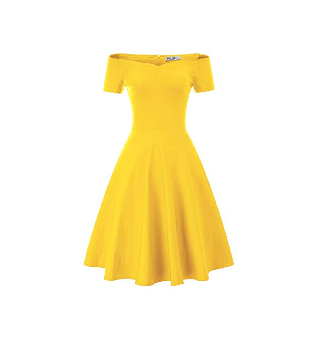 Social Vestido Vintage para Muejeres Mangas Corta Cuello V de Fiesta Cóctel Rockabilly