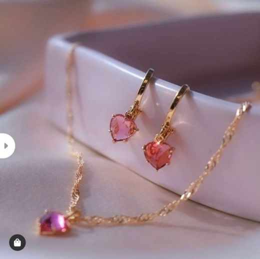 Pink Gem Heart Earrings