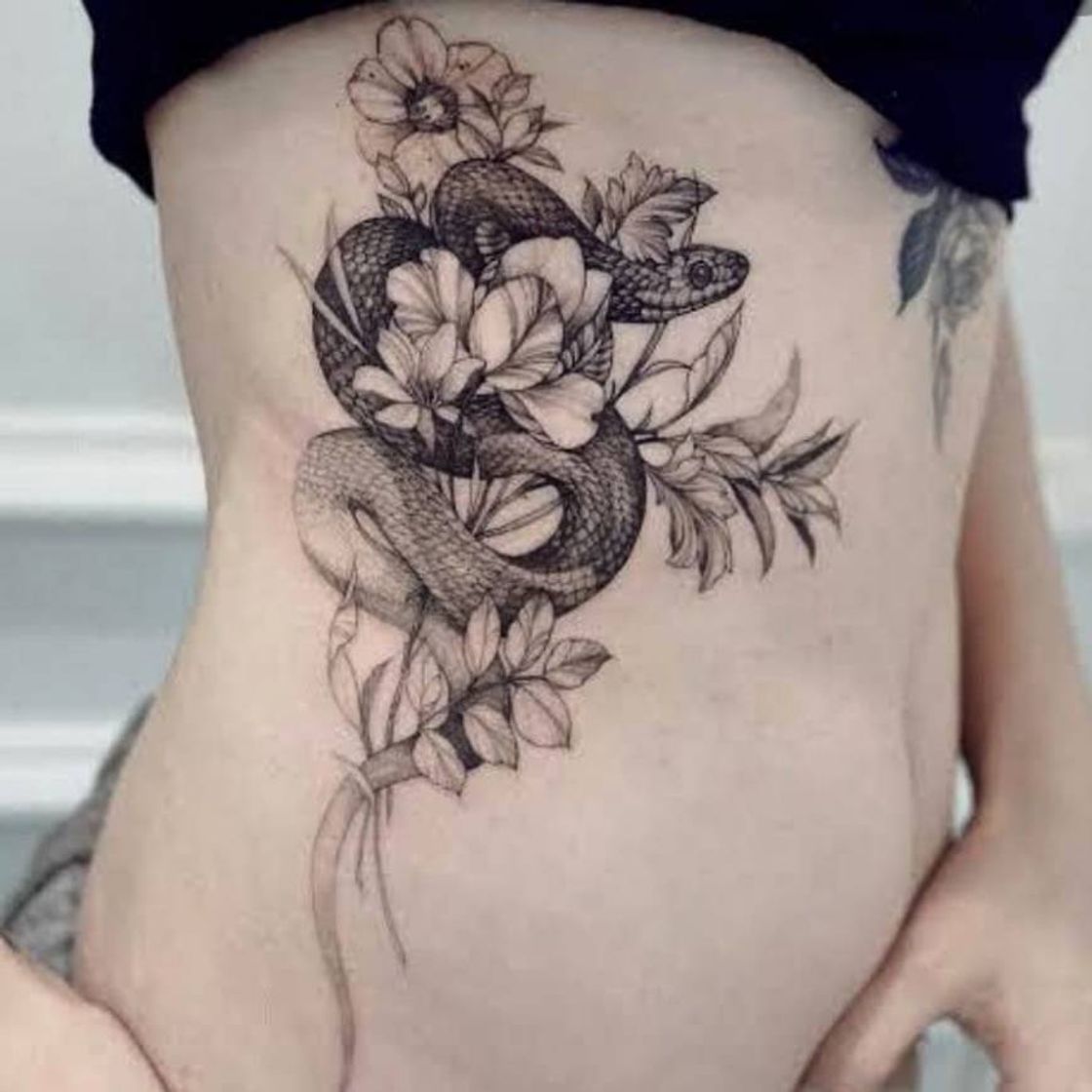 Fashion Tatuagem Cobra/serpente com florais 