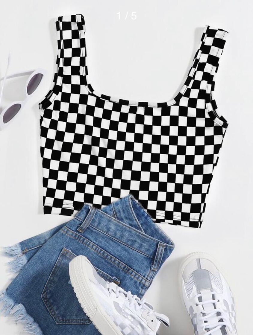 Fashion Checker Crop Tank Top