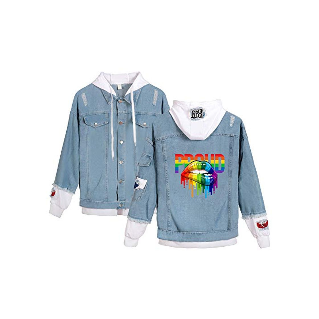 Social LGBT Chaqueta Vaquera con Capucha Mujer Hombre Hip Hop Sudadera 2 en 1 Patchwork Abrigo Jeans Old School Blazer Denim Bomber Piloto Jacket Aviator Cardigan Jaqueta A18320NZ01232XL