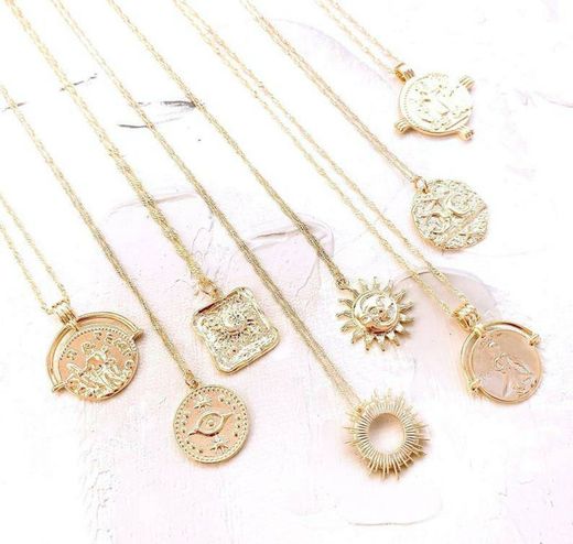 Gold Coin Necklace Celestial Opal Jewelry

