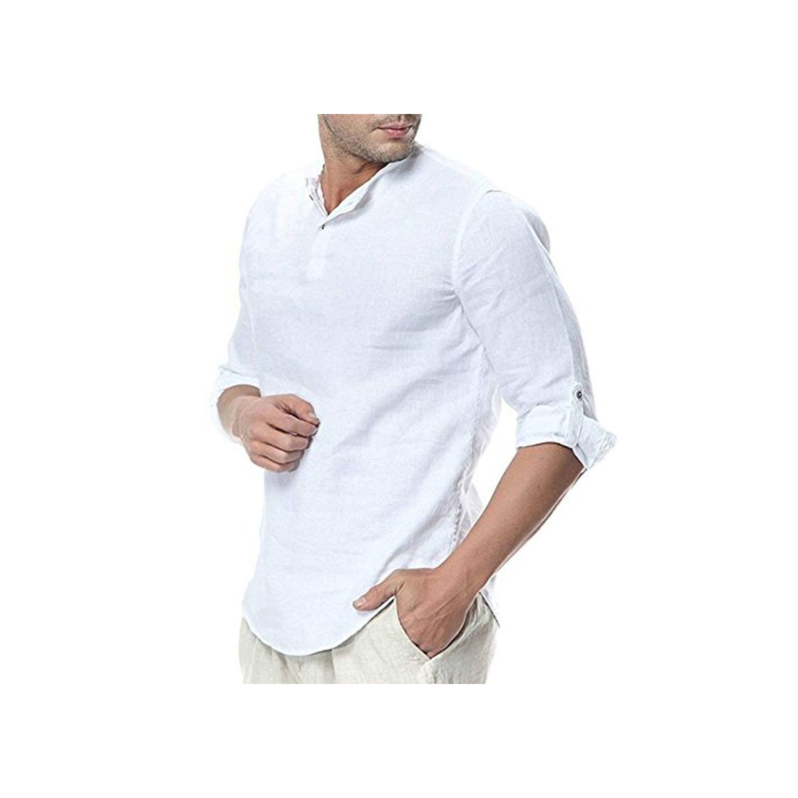 Moda Camisa para Hombre - Lino Blusa Casual de Manga 3