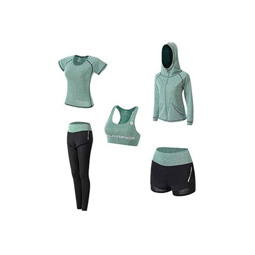 Ropa Deportiva Mujer, 5set Traje Camiseta para Deporte Yoga Gimnasia Sports Incluye