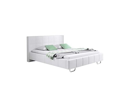 muebles bonitos Cama de Matrimonio Moderna Sofia con somier de láminas para colchón de 150x190cm Blanco diseño Italiano Elegante