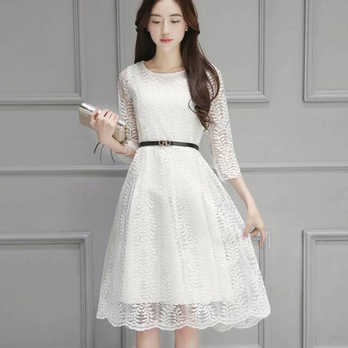 Social Vestido coreano longo branco