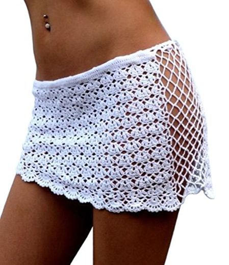 DELEY Mujeres Crochet Malla Hueco Mini Falda Corta Trajes De Baño Bikini