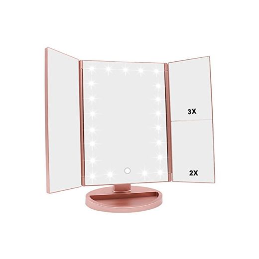 WEILY Espejo de vanidad Triple, 21 LED y Aumento 1X / 2X