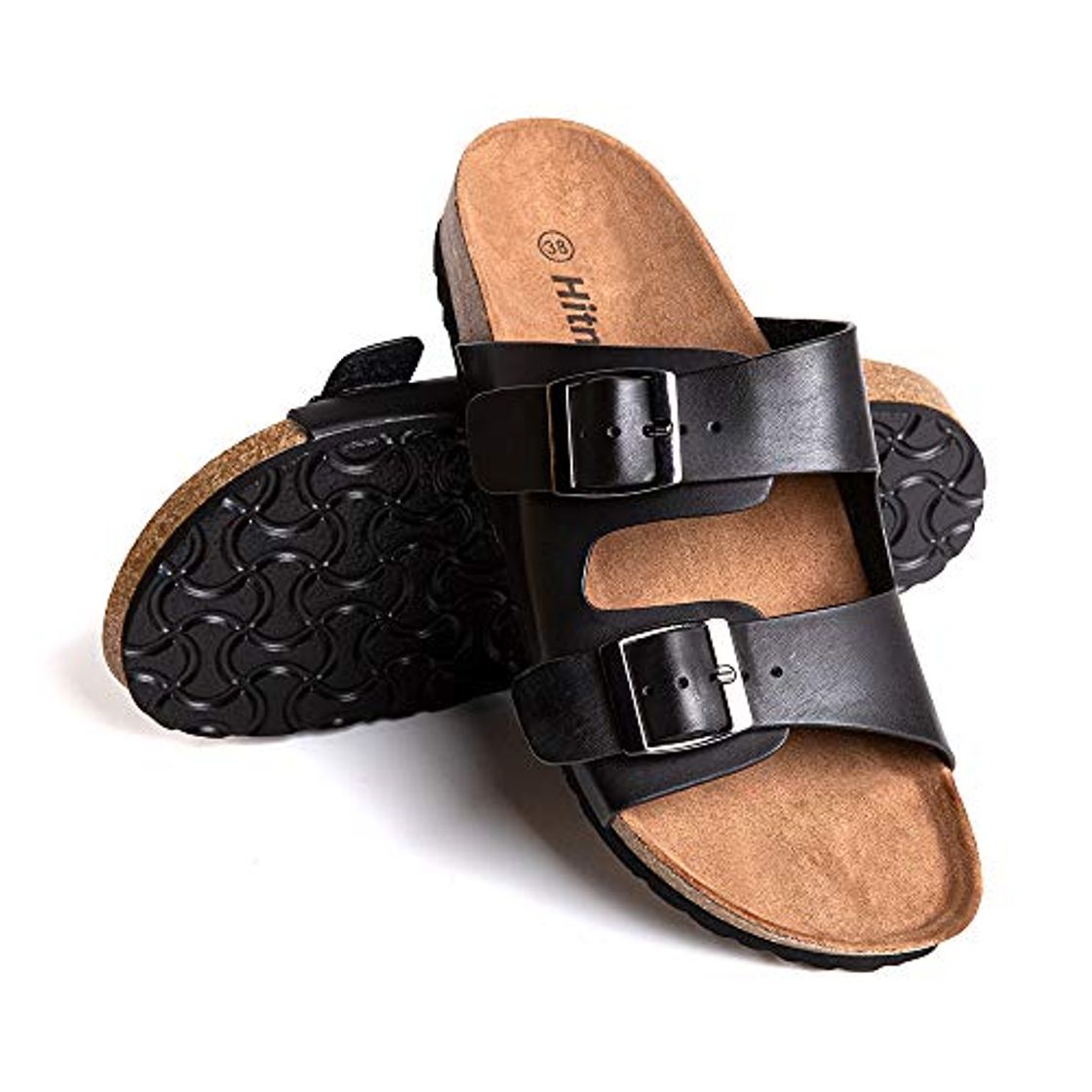 Moda Sandalias Mujer Planas Zapatillas Verano Chanclas con Hebilla Mules Zapatos Soporte del Arco Comodas Negro Talla 40 EU