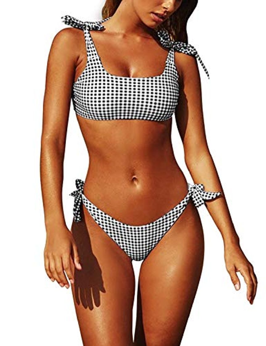 Social Yuson Girl Conjuntos De Bikini De Talle Alto a Tartán Sexy Retro
