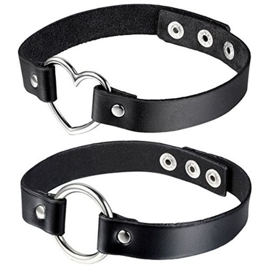 Choker Gargantilla Piel Juego de 2 Pcs Estilo Punk Rock Collar Cuero