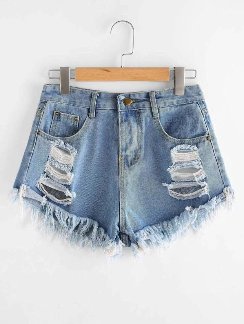 Social Short Denim Con Bajo Deshilachado