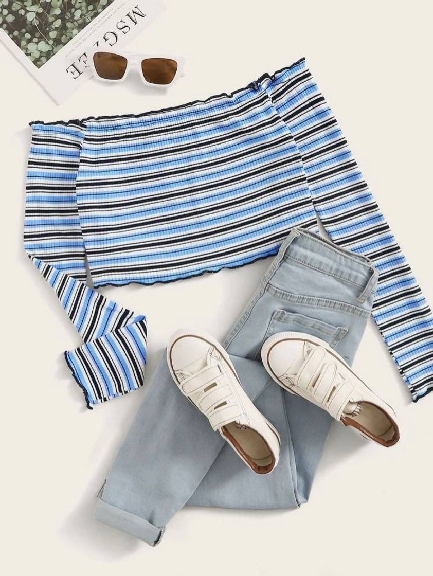Social SHEIN Top Halter Tejido de Canalé Ribete En Forma De Lechuga