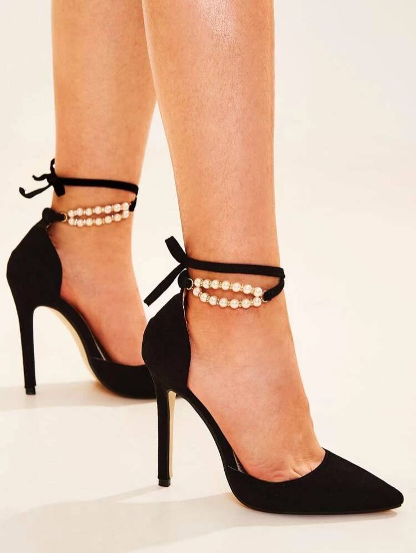 Social Tacones Delgados Con Tira Tobillera Con Perla Artificial De 