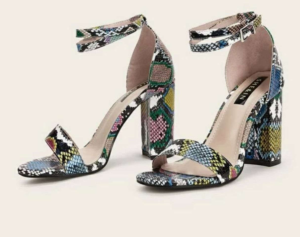 Social Snakeskin Print Ankle Strap Chunky Heels