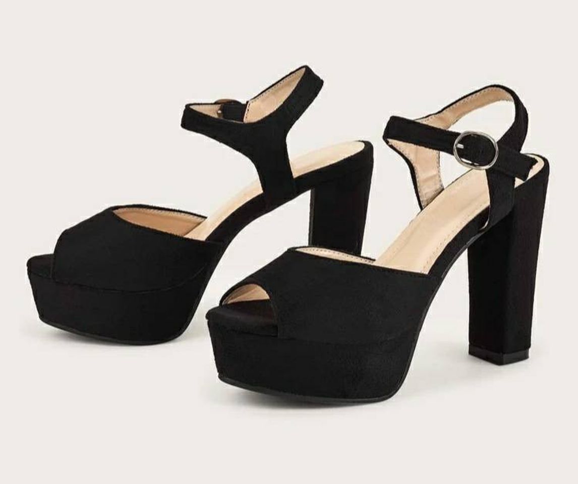 Social Tacones Gruesos Con Tira Tobillera De Punta Abierta

