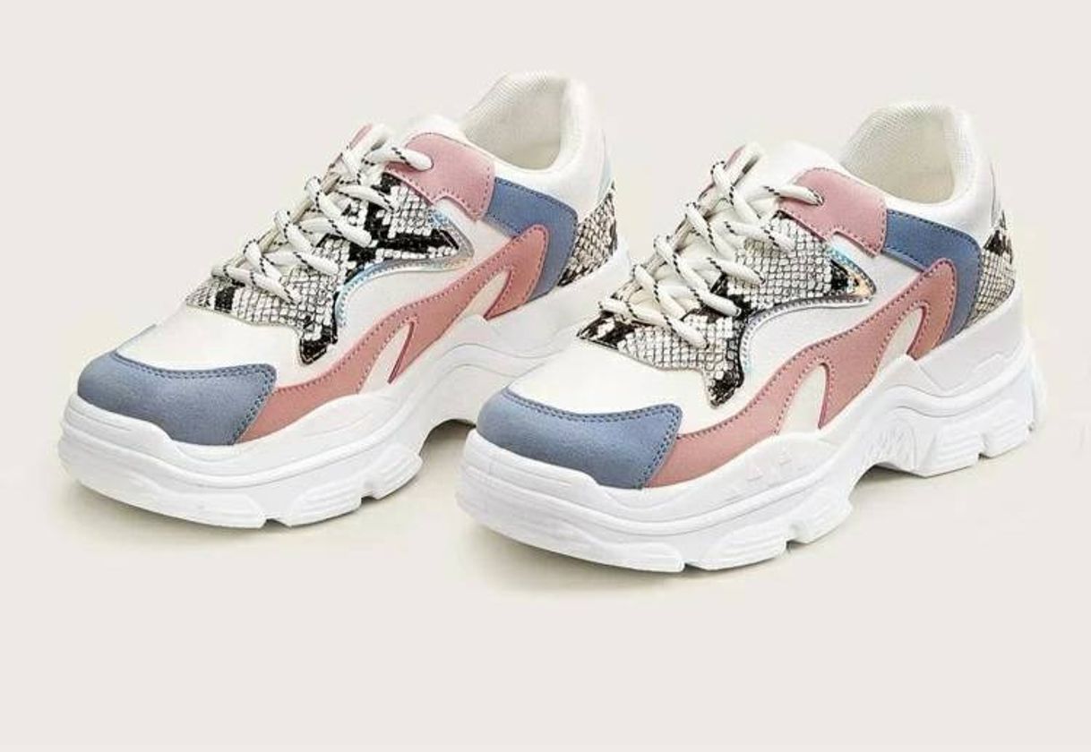Social Zapatillas Gruesas Con Estampado De Piel De Serpiente Con Co